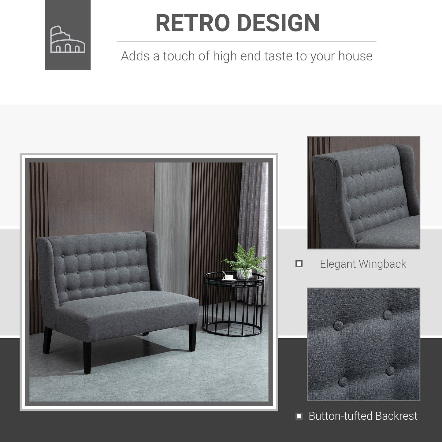 HOMCOM Linen Fabric Upholstery Double Sofa Tufted Loveseat Armless Couch Living Room Furniture with Wood Legs - 28.75*43.25*36.5