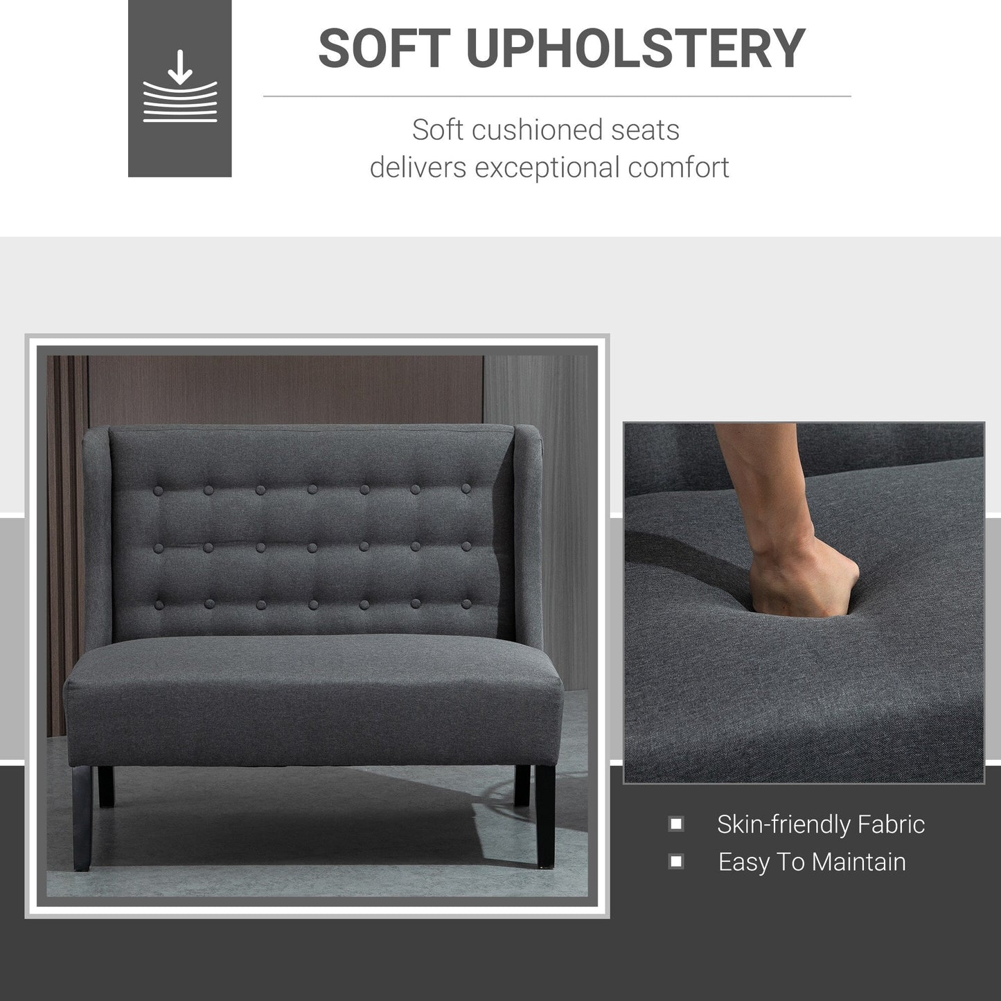 HOMCOM Linen Fabric Upholstery Double Sofa Tufted Loveseat Armless Couch Living Room Furniture with Wood Legs - 28.75*43.25*36.5