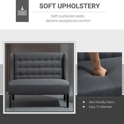 HOMCOM Linen Fabric Upholstery Double Sofa Tufted Loveseat Armless Couch Living Room Furniture with Wood Legs - 28.75*43.25*36.5