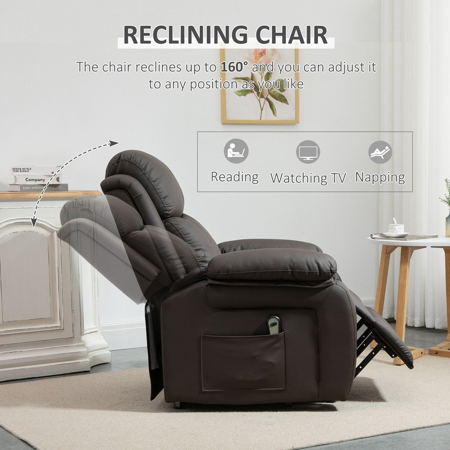 HOMCOM Living Room Power Lift Chair, PU Leather Electric Recliner Sofa Chair for Elderly with Remote Control