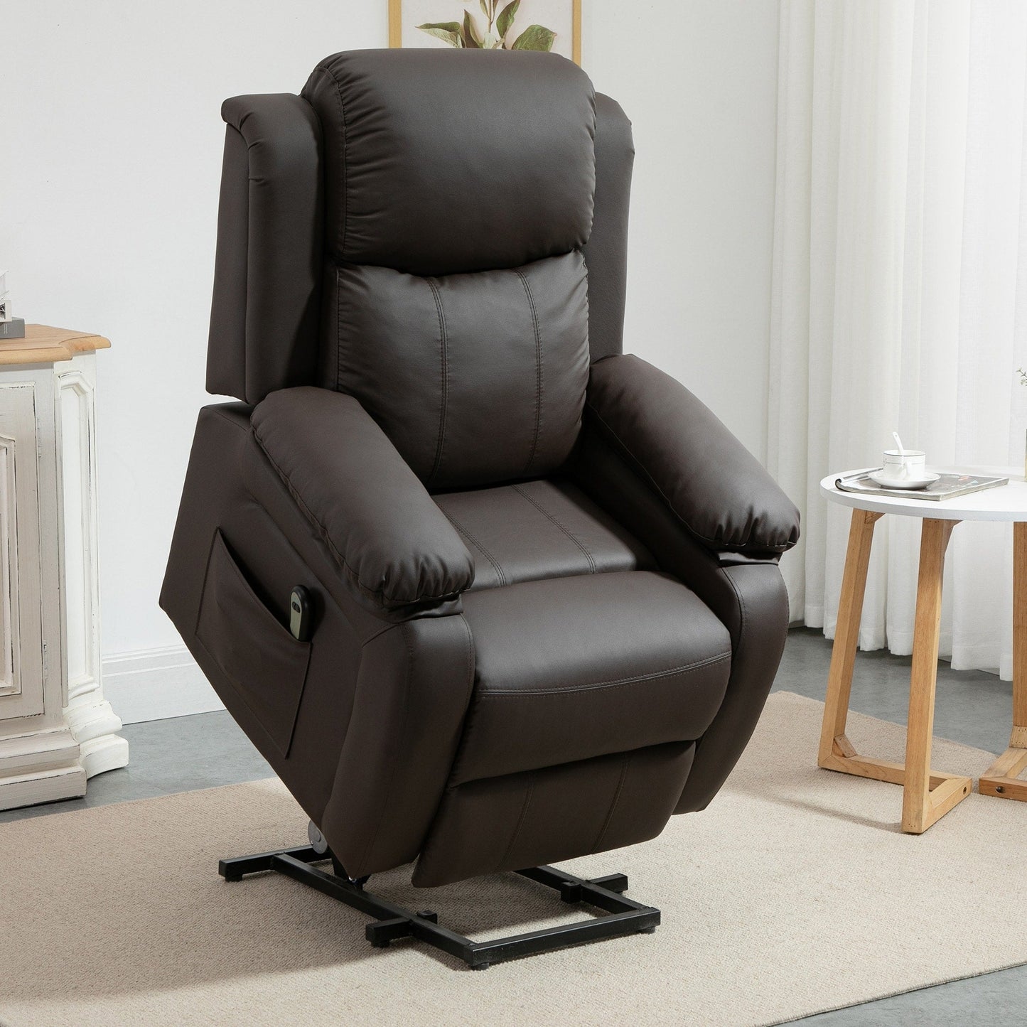 HOMCOM Living Room Power Lift Chair, PU Leather Electric Recliner Sofa Chair for Elderly with Remote Control