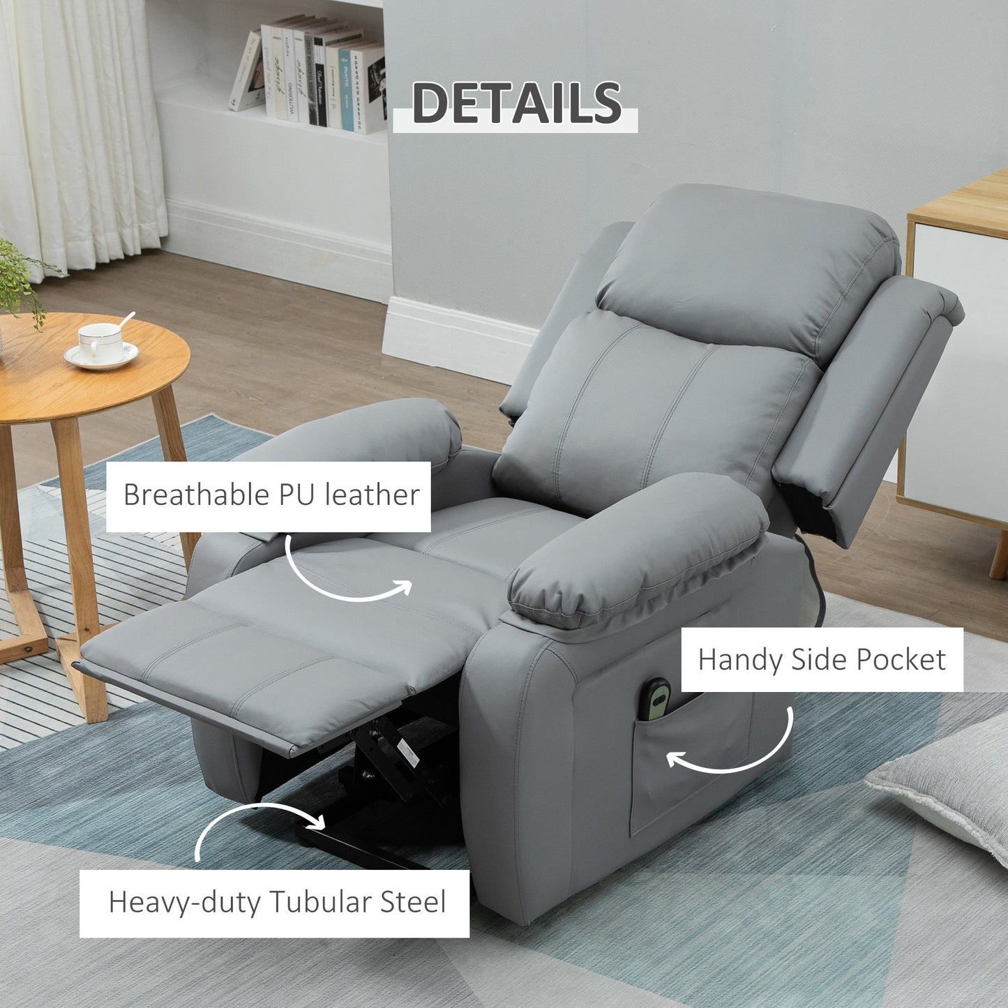 HOMCOM Living Room Power Lift Chair, PU Leather Electric Recliner Sofa Chair for Elderly with Remote Control
