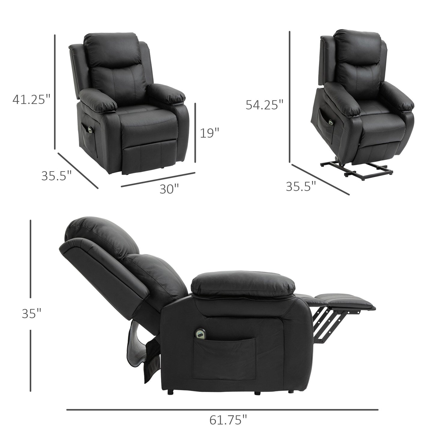 HOMCOM Living Room Power Lift Chair, PU Leather Electric Recliner Sofa Chair for Elderly with Remote Control