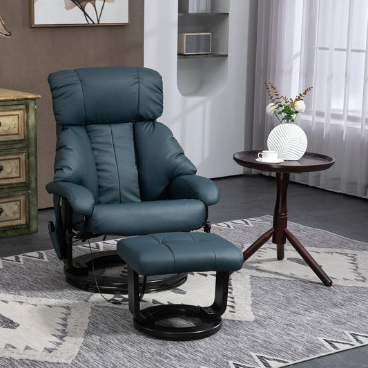 HOMCOM Massage Recliner Chair with Ottoman, 360° Swivel Recliner and Footstool, PU Leather Reclining Chair, Gray