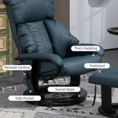 HOMCOM Massage Recliner Chair with Ottoman, 360° Swivel Recliner and Footstool, PU Leather Reclining Chair, Gray
