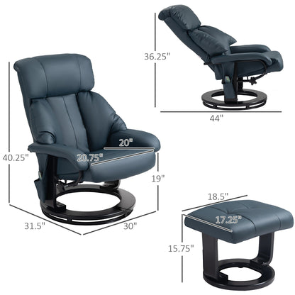 HOMCOM Massage Recliner Chair with Ottoman, 360° Swivel Recliner and Footstool, PU Leather Reclining Chair, Gray