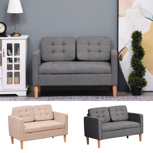HOMCOM Modern Loveseat Button-tufted Fabric Storage Couch