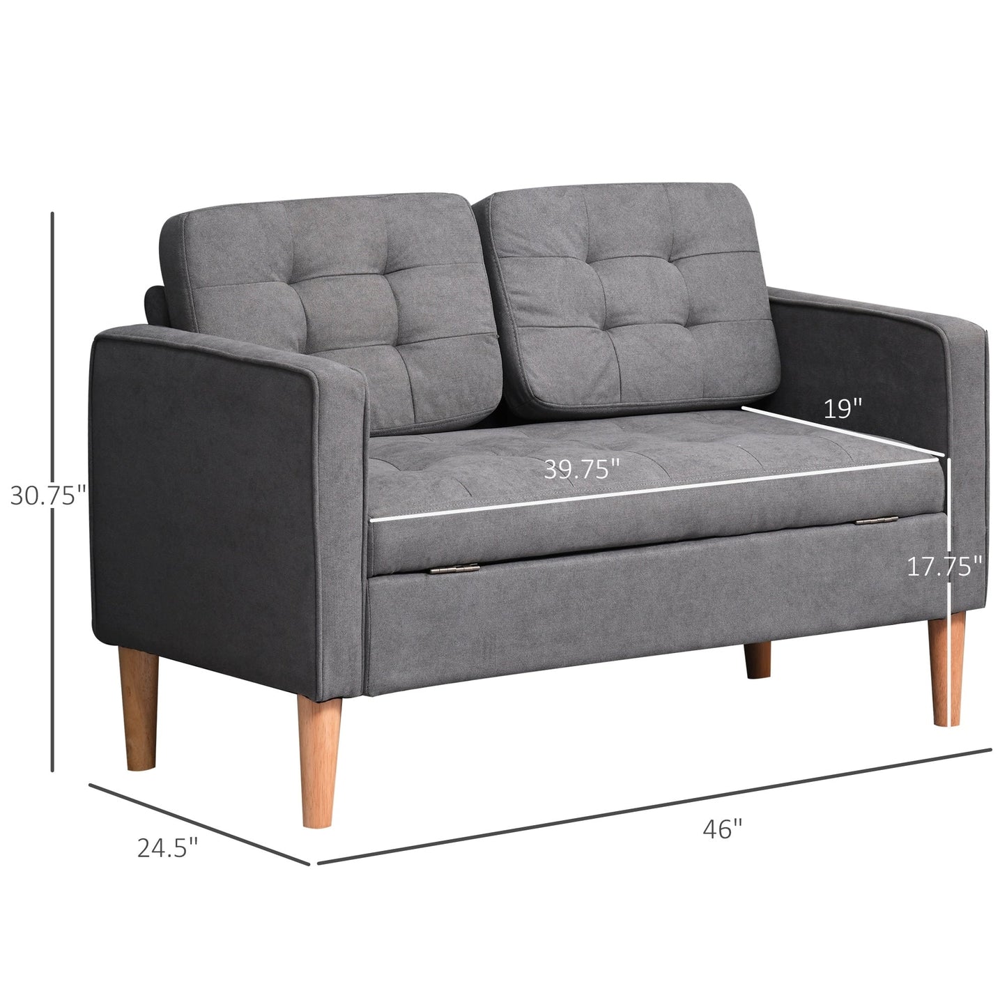 HOMCOM Modern Loveseat Button-tufted Fabric Storage Couch