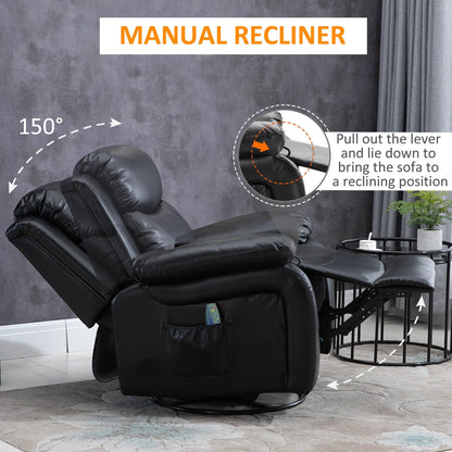HOMCOM PU Leather Massage Recliner Chair, Swivel Rocker Sofa with Remote Control, Footrest, Padded Seat for Living Room