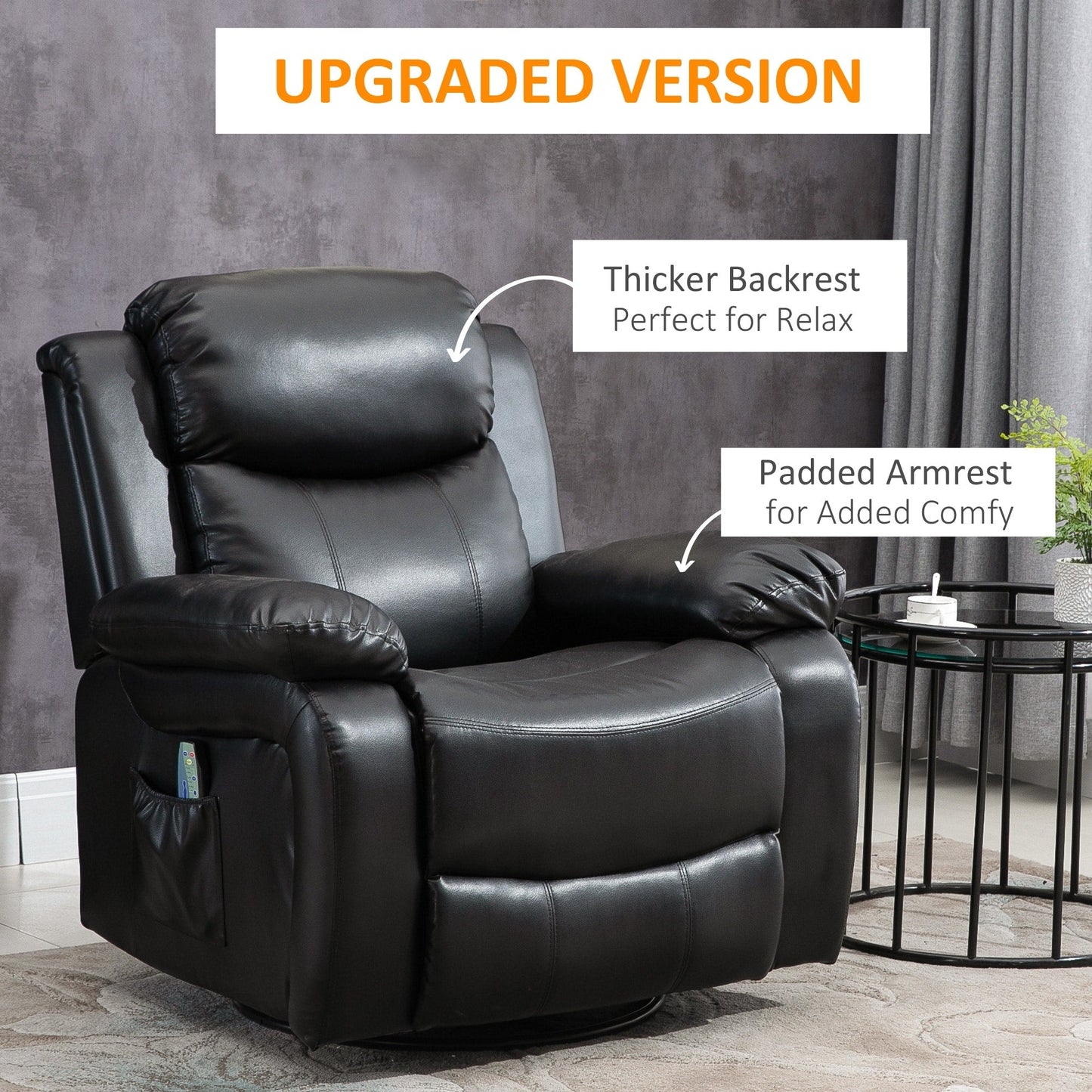 HOMCOM PU Leather Massage Recliner Chair, Swivel Rocker Sofa with Remote Control, Footrest, Padded Seat for Living Room