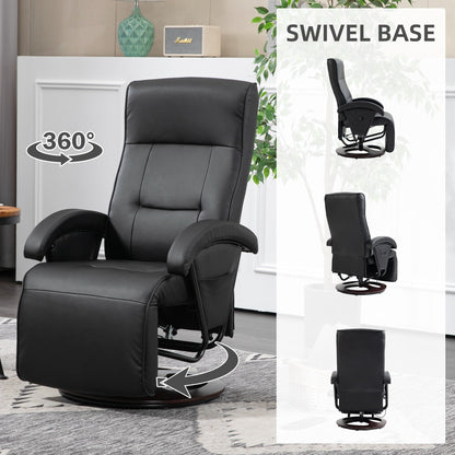 HOMCOM PU Recliner with Footrest, Lounge Chair with 135° Adjustable Backrest, Swivel Wood Base