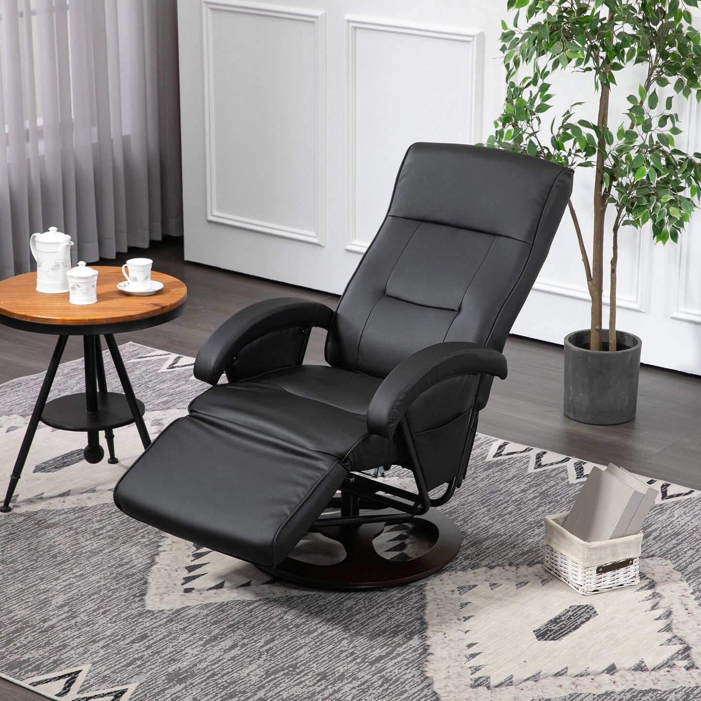 HOMCOM PU Recliner with Footrest, Lounge Chair with 135° Adjustable Backrest, Swivel Wood Base