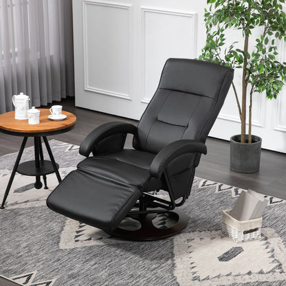 HOMCOM PU Recliner with Footrest, Lounge Chair with 135° Adjustable Backrest, Swivel Wood Base
