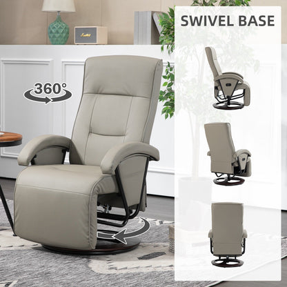 HOMCOM PU Recliner with Footrest, Lounge Chair with 135° Adjustable Backrest, Swivel Wood Base