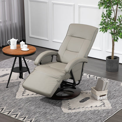 HOMCOM PU Recliner with Footrest, Lounge Chair with 135° Adjustable Backrest, Swivel Wood Base
