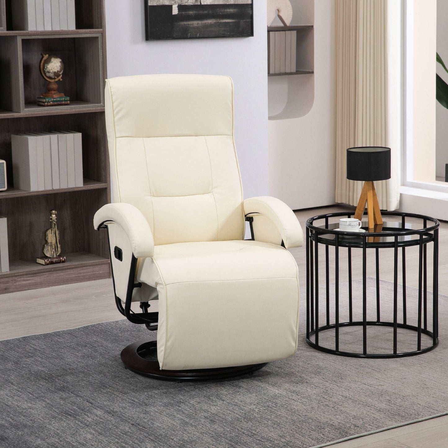HOMCOM PU Recliner with Footrest, Lounge Chair with 135° Adjustable Backrest, Swivel Wood Base