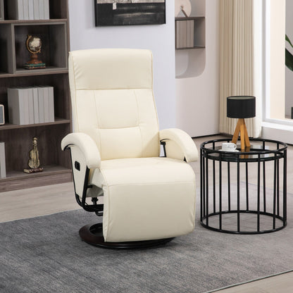 HOMCOM PU Recliner with Footrest, Lounge Chair with 135° Adjustable Backrest, Swivel Wood Base