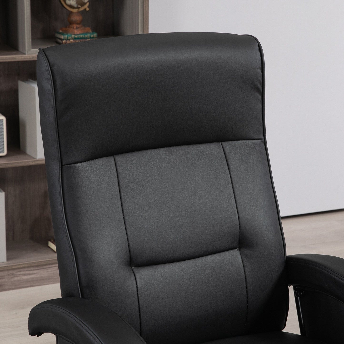 HOMCOM PU Recliner with Footrest, Lounge Chair with 135° Adjustable Backrest, Swivel Wood Base