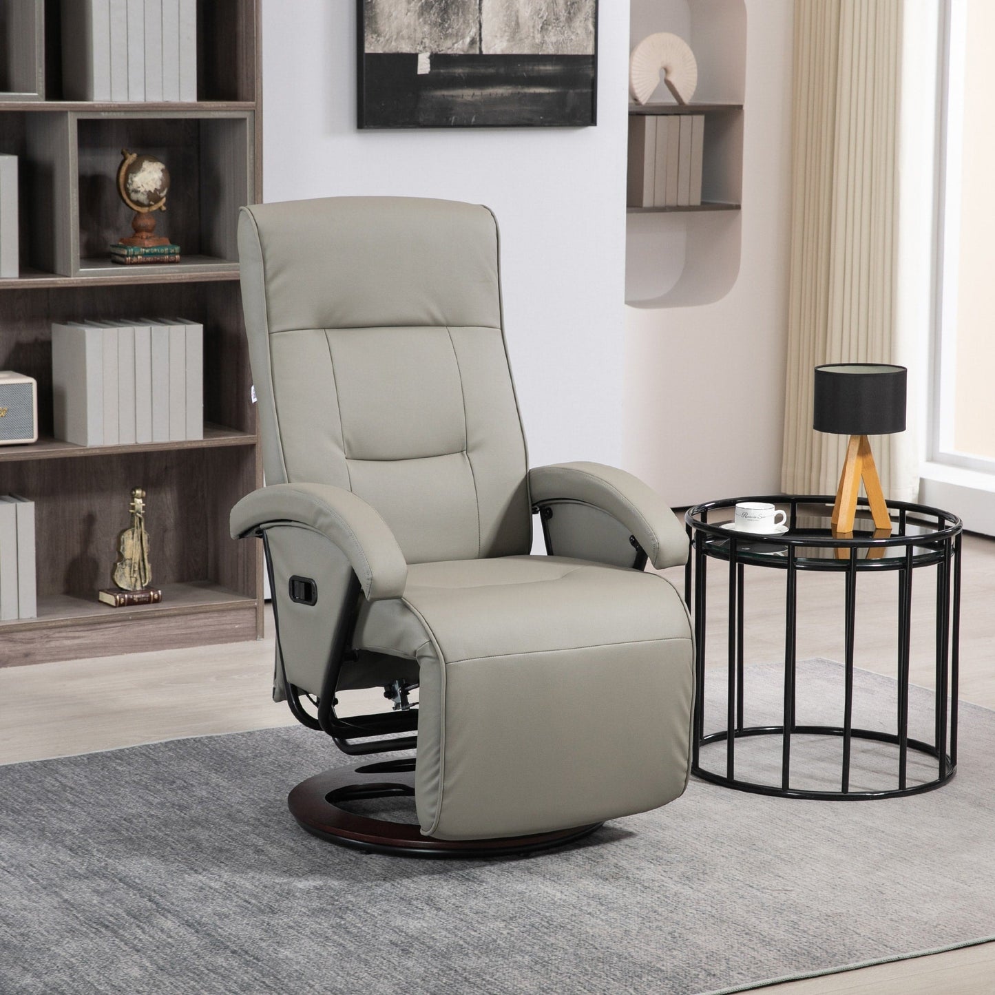 HOMCOM PU Recliner with Footrest, Lounge Chair with 135° Adjustable Backrest, Swivel Wood Base