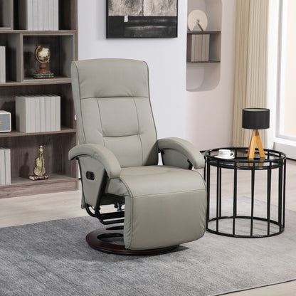 HOMCOM PU Recliner with Footrest, Lounge Chair with 135° Adjustable Backrest, Swivel Wood Base