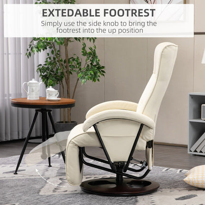 HOMCOM PU Recliner with Footrest, Lounge Chair with 135° Adjustable Backrest, Swivel Wood Base
