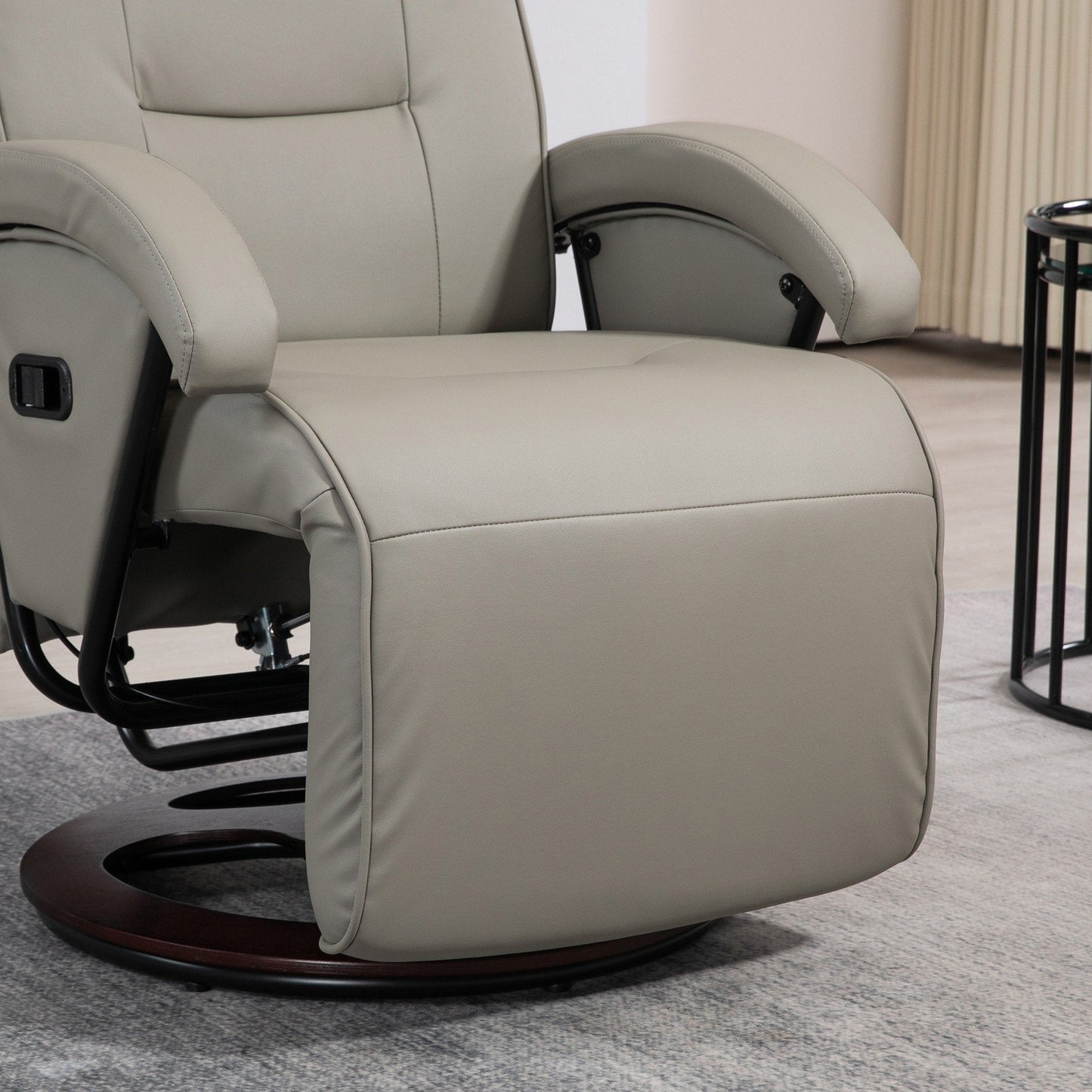 HOMCOM PU Recliner with Footrest, Lounge Chair with 135° Adjustable Backrest, Swivel Wood Base