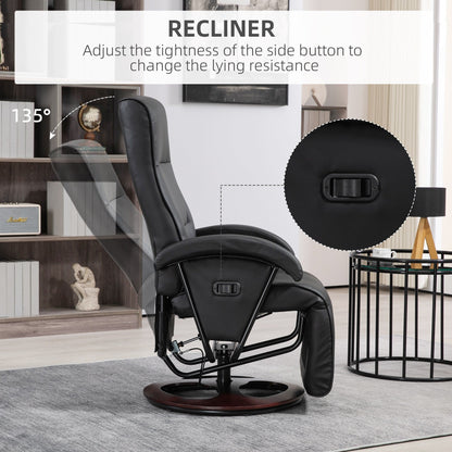 HOMCOM PU Recliner with Footrest, Lounge Chair with 135° Adjustable Backrest, Swivel Wood Base
