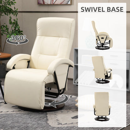 HOMCOM PU Recliner with Footrest, Lounge Chair with 135° Adjustable Backrest, Swivel Wood Base