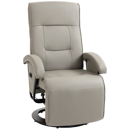 HOMCOM PU Recliner with Footrest, Lounge Chair with 135° Adjustable Backrest, Swivel Wood Base