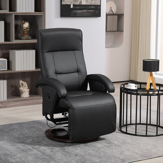 HOMCOM PU Recliner with Footrest, Lounge Chair with 135° Adjustable Backrest, Swivel Wood Base