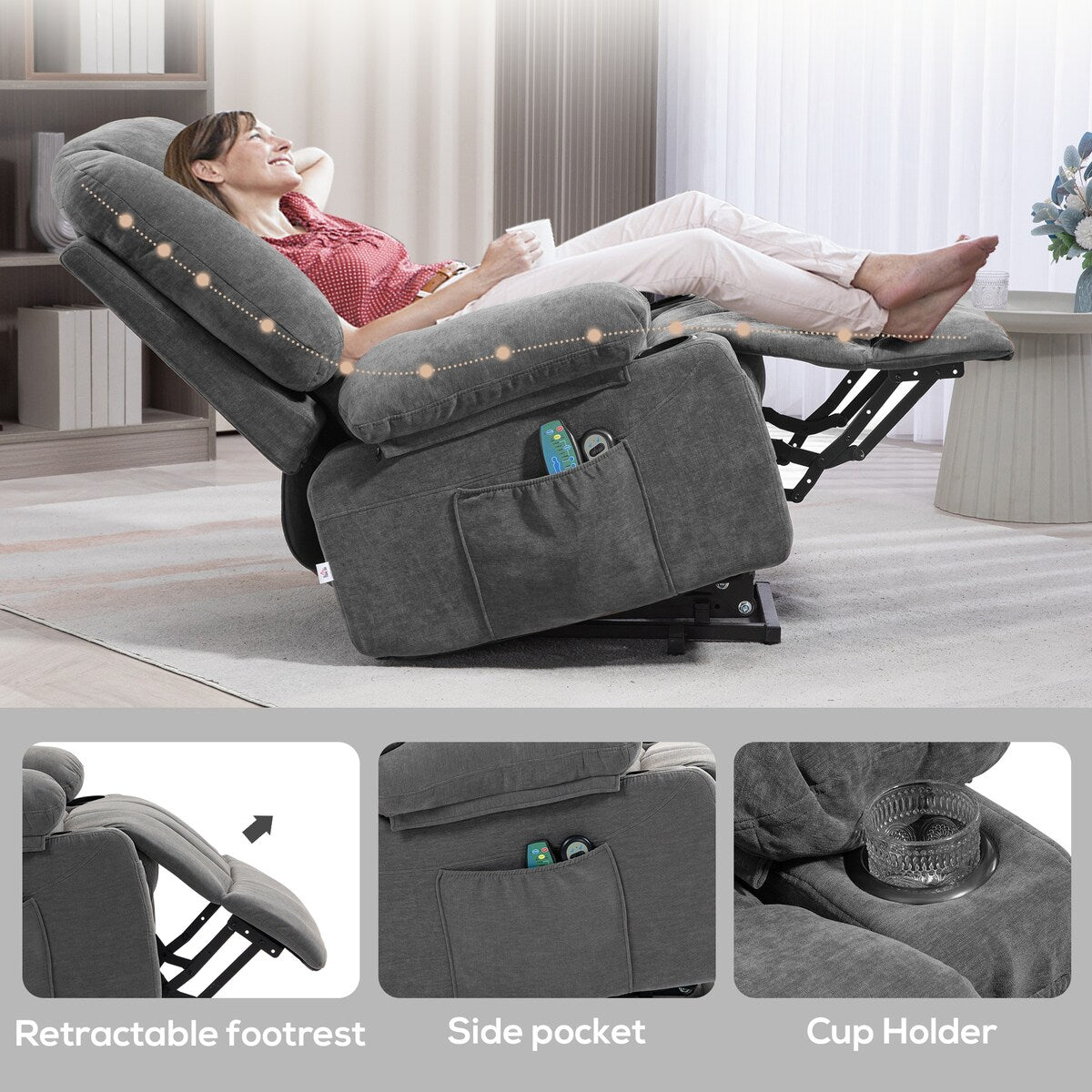 HOMCOM Power Lift Recliner Chair Sofa with Vibration Massage and Heat, Fabric Lift Chair for Elderly