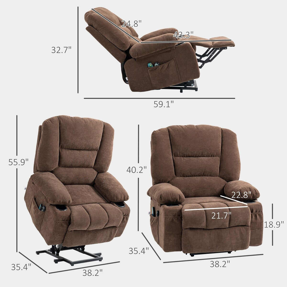 HOMCOM Power Lift Recliner Chair Sofa with Vibration Massage and Heat, Fabric Lift Chair for Elderly