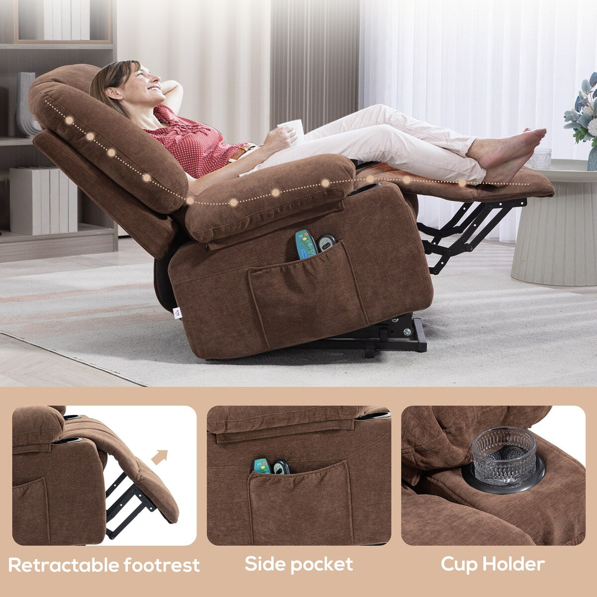 HOMCOM Power Lift Recliner Chair Sofa with Vibration Massage and Heat, Fabric Lift Chair for Elderly