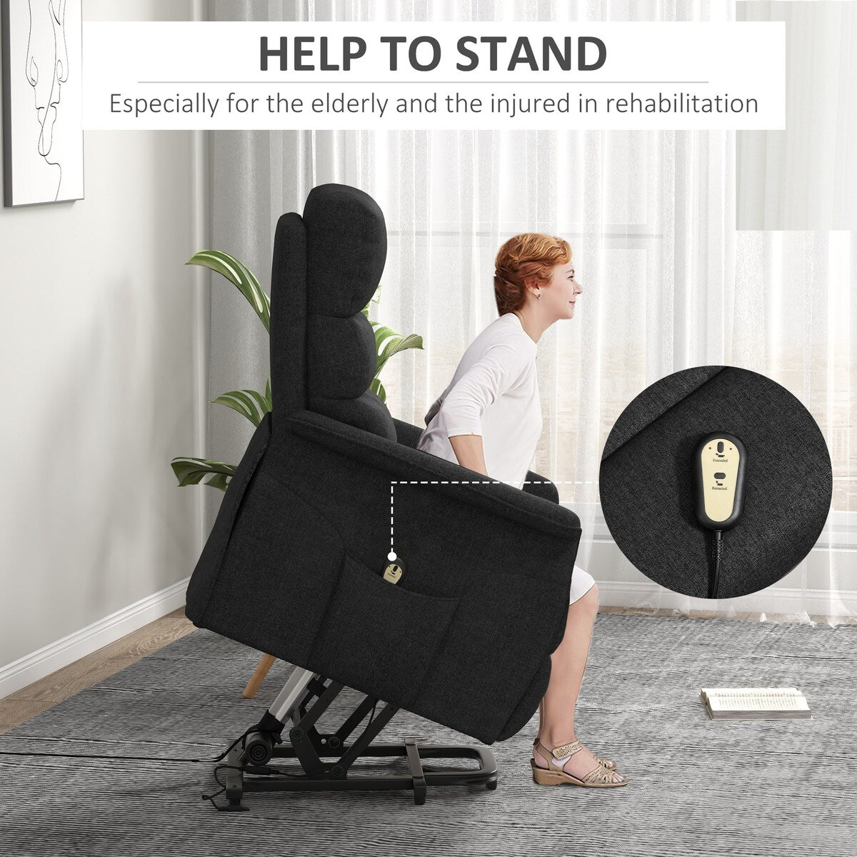 HOMCOM Power Lift Recliner Chair for Elderly, Easy Assembly, Fabric Lift Chair with Remote Control, Side Pockets for Living Room