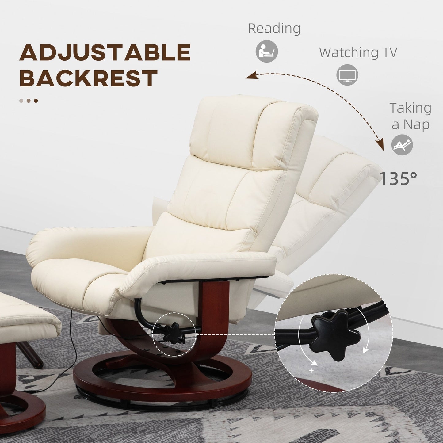 HOMCOM Recliner Chair with Ottoman, Electric Faux Leather Recliner