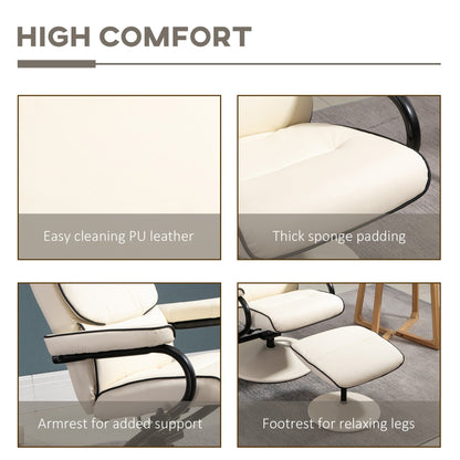 HOMCOM Recliner Chair with Ottoman, Swivel PU Leather High Back Armchair w/ Footrest Stool, 135° Adjustable Backrest