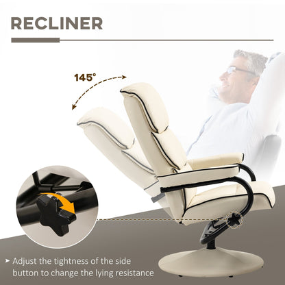 HOMCOM Recliner Chair with Ottoman, Swivel PU Leather High Back Armchair w/ Footrest Stool, 135° Adjustable Backrest