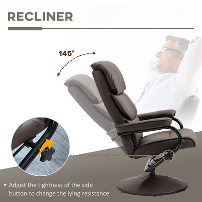 HOMCOM Recliner Chair with Ottoman, Swivel PU Leather High Back Armchair w/ Footrest Stool, 135° Adjustable Backrest