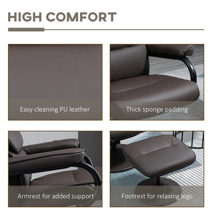 HOMCOM Recliner Chair with Ottoman, Swivel PU Leather High Back Armchair w/ Footrest Stool, 135° Adjustable Backrest