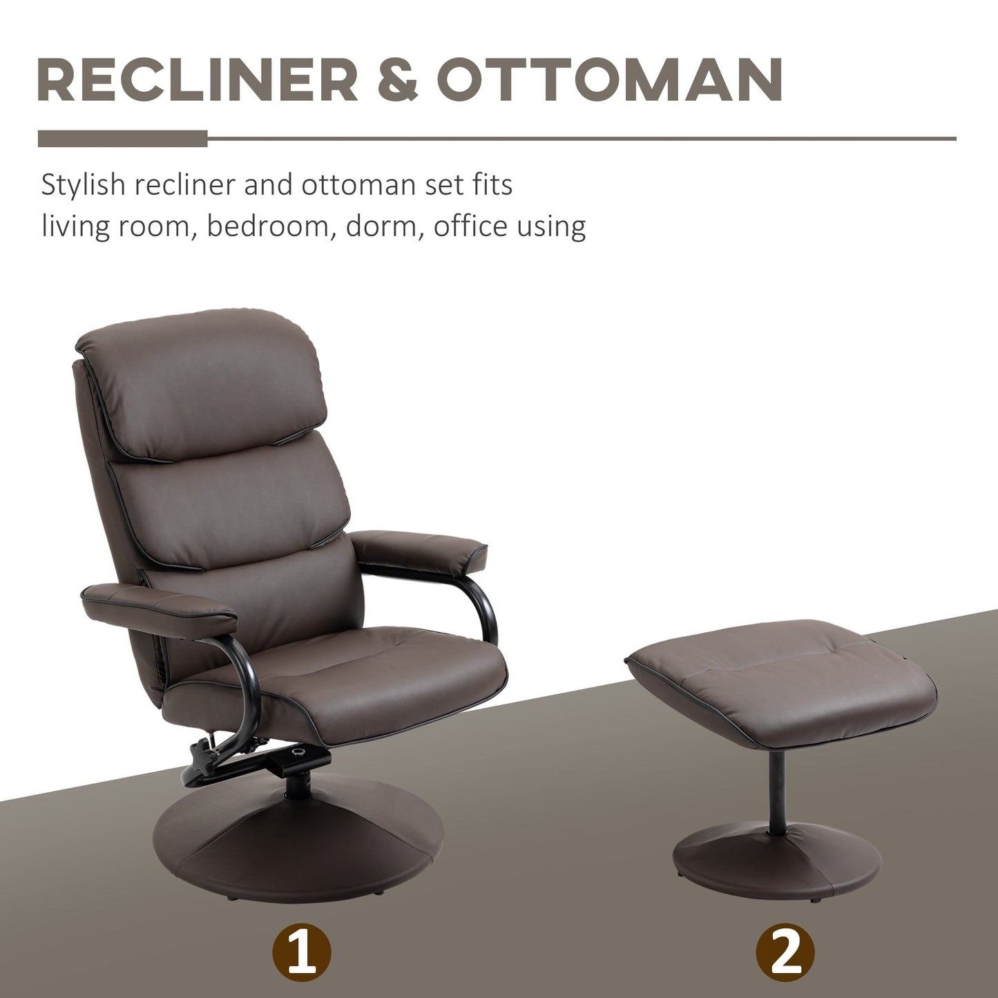 HOMCOM Recliner Chair with Ottoman, Swivel PU Leather High Back Armchair w/ Footrest Stool, 135° Adjustable Backrest