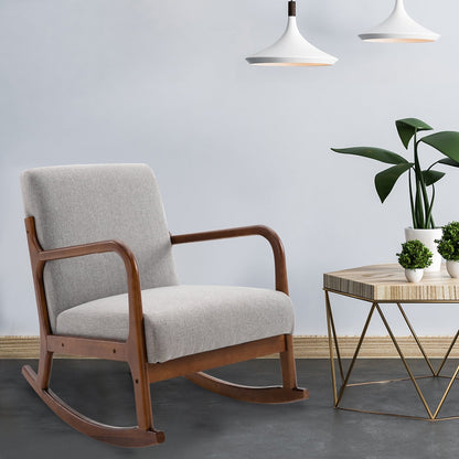 HOMCOM Rocking Chair with Curved Wood Base, Fabric Rocker with Padded Seat Home Furniture Bedroom Living Room Relax