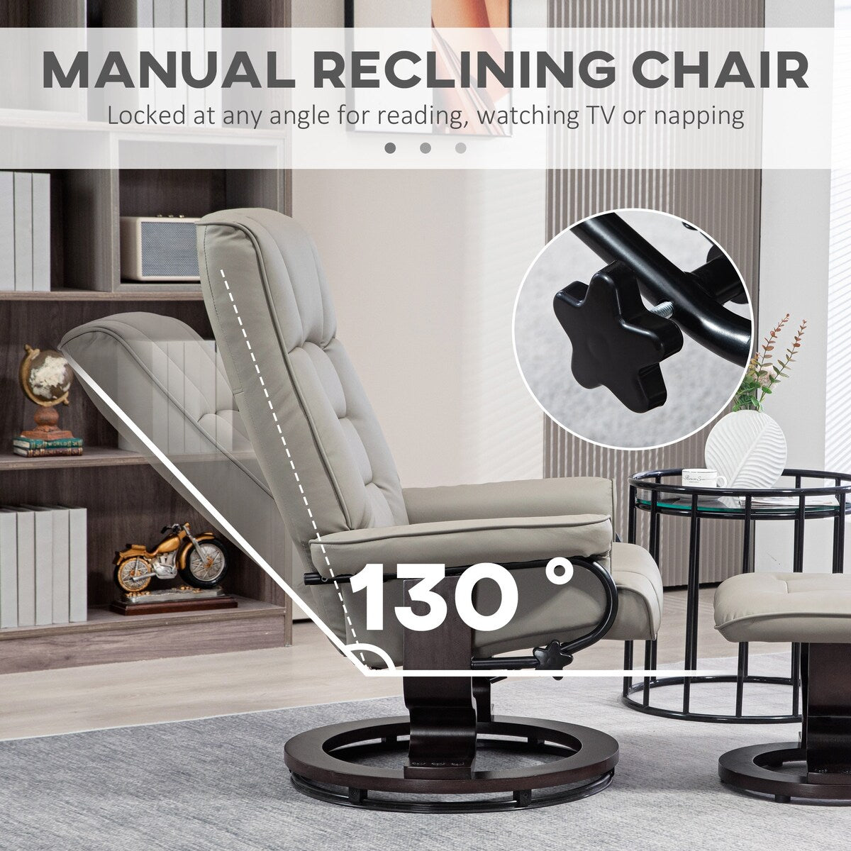 HOMCOM Swivel Recliner Chair and Ottoman, Faux Leather Reclining Chair with High Back