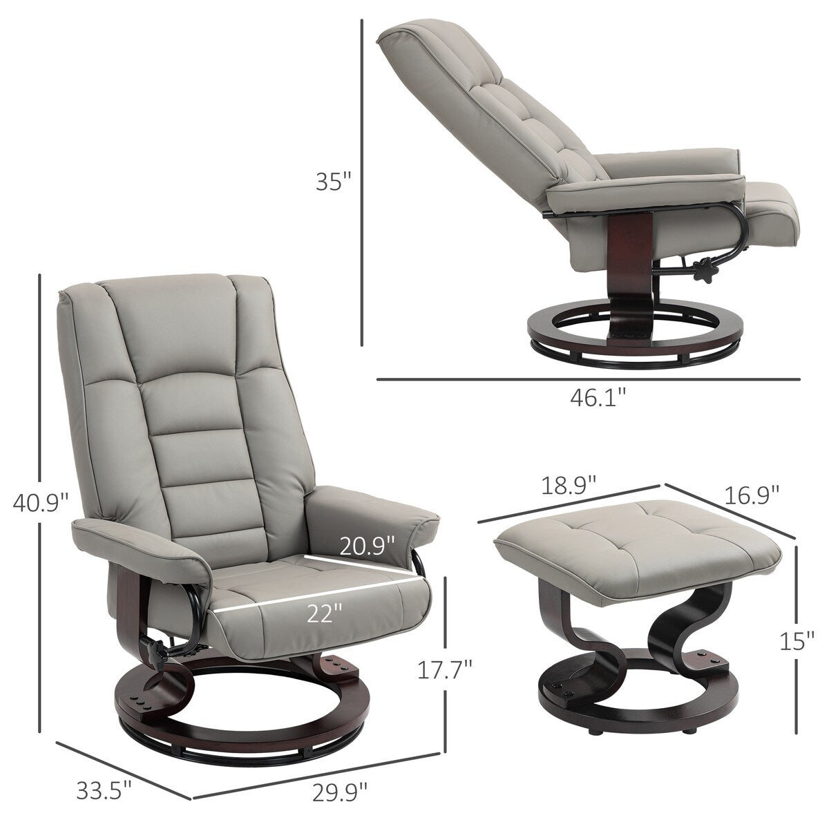 HOMCOM Swivel Recliner Chair and Ottoman, Faux Leather Reclining Chair with High Back
