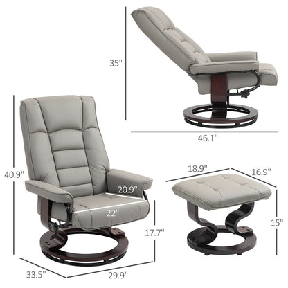 HOMCOM Swivel Recliner Chair and Ottoman, Faux Leather Reclining Chair with High Back