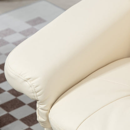 HOMCOM Swivel Recliner with Ottoman, PU Leather and Footrest with Wrapped Base, Cream White