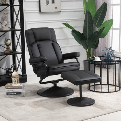 HOMCOM Swivel Recliner, Manual PU Leather Armchair with Ottoman Footrest for Living Room, Office, Bedroom