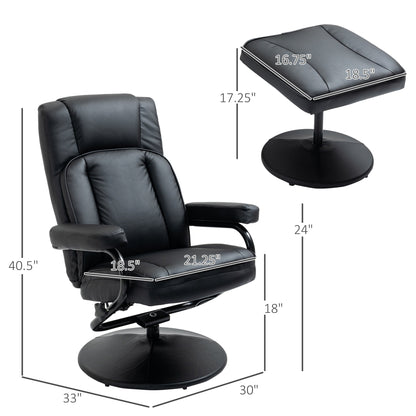 HOMCOM Swivel Recliner, Manual PU Leather Armchair with Ottoman Footrest for Living Room, Office, Bedroom