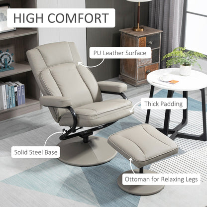 HOMCOM Swivel Recliner, Manual PU Leather Armchair with Ottoman Footrest for Living Room, Office, Bedroom
