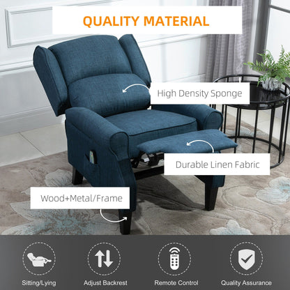 HOMCOM Wingback Heated Vibrating Massage Chair,Accent Sofa Upholstered Massage Recliner Chair Push-back with Remote Controller