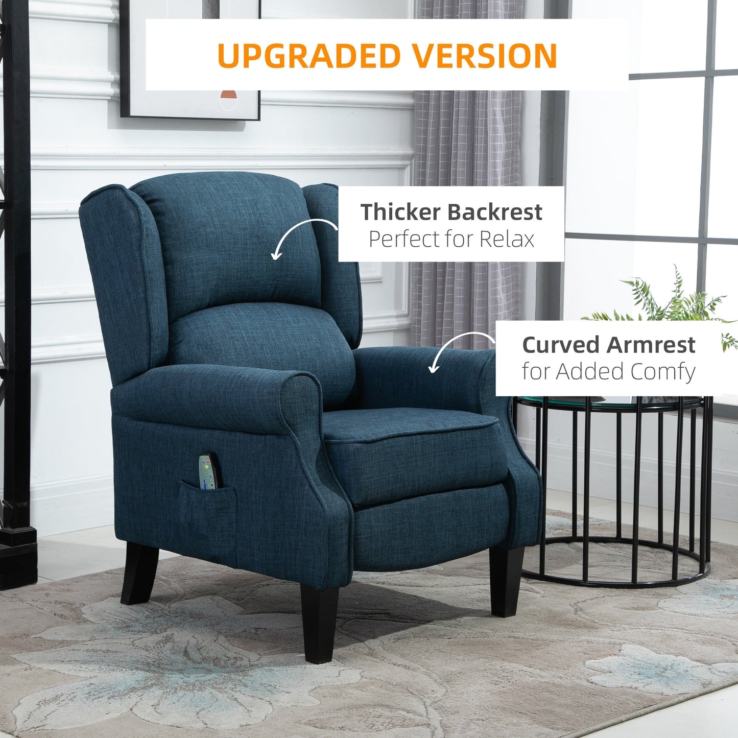 HOMCOM Wingback Heated Vibrating Massage Chair,Accent Sofa Upholstered Massage Recliner Chair Push-back with Remote Controller